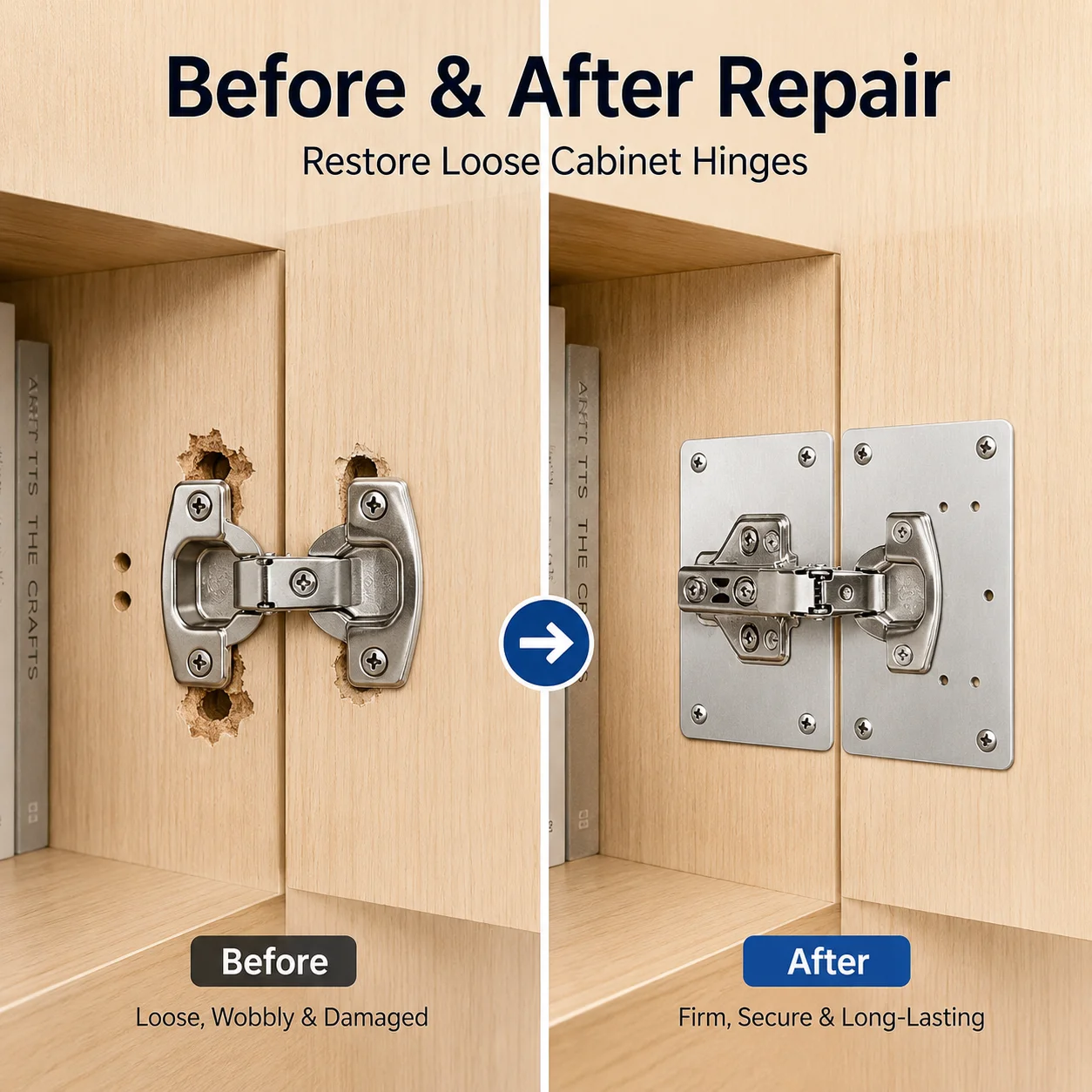Stainless Steel Cabinet Door Hinge Repair Plate, Hinge Mounting Bracket Kit with Screws for Furniture Cabinet Repair Tools