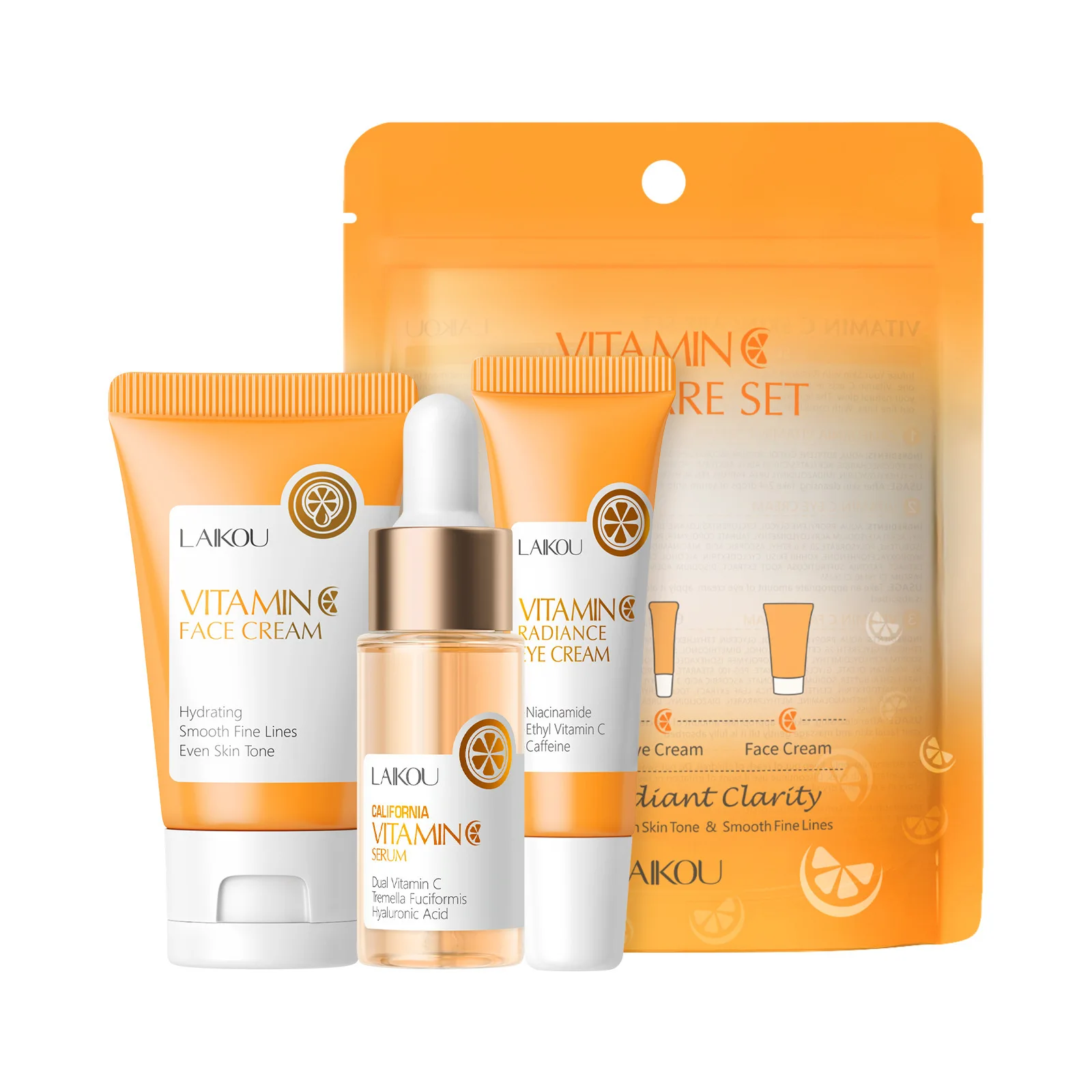 LAIKOU Japan Sakura 3Pcs Skincare Set Serum Eye Cream Essence Cream Niacinamide HA Hydrating Brightening Travel Skin Care Kit
