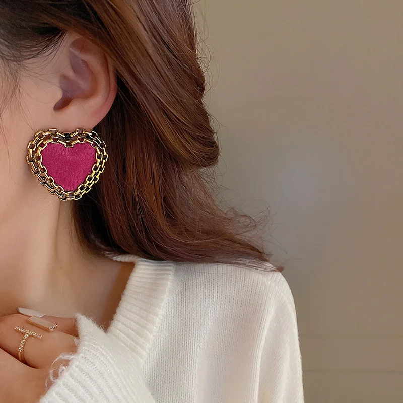 Sweet Romantic Rose Pink Cloth Stud Earrings Fashion Design Cross Earrings for Women Party Jewelry Accessories Simple Earrings