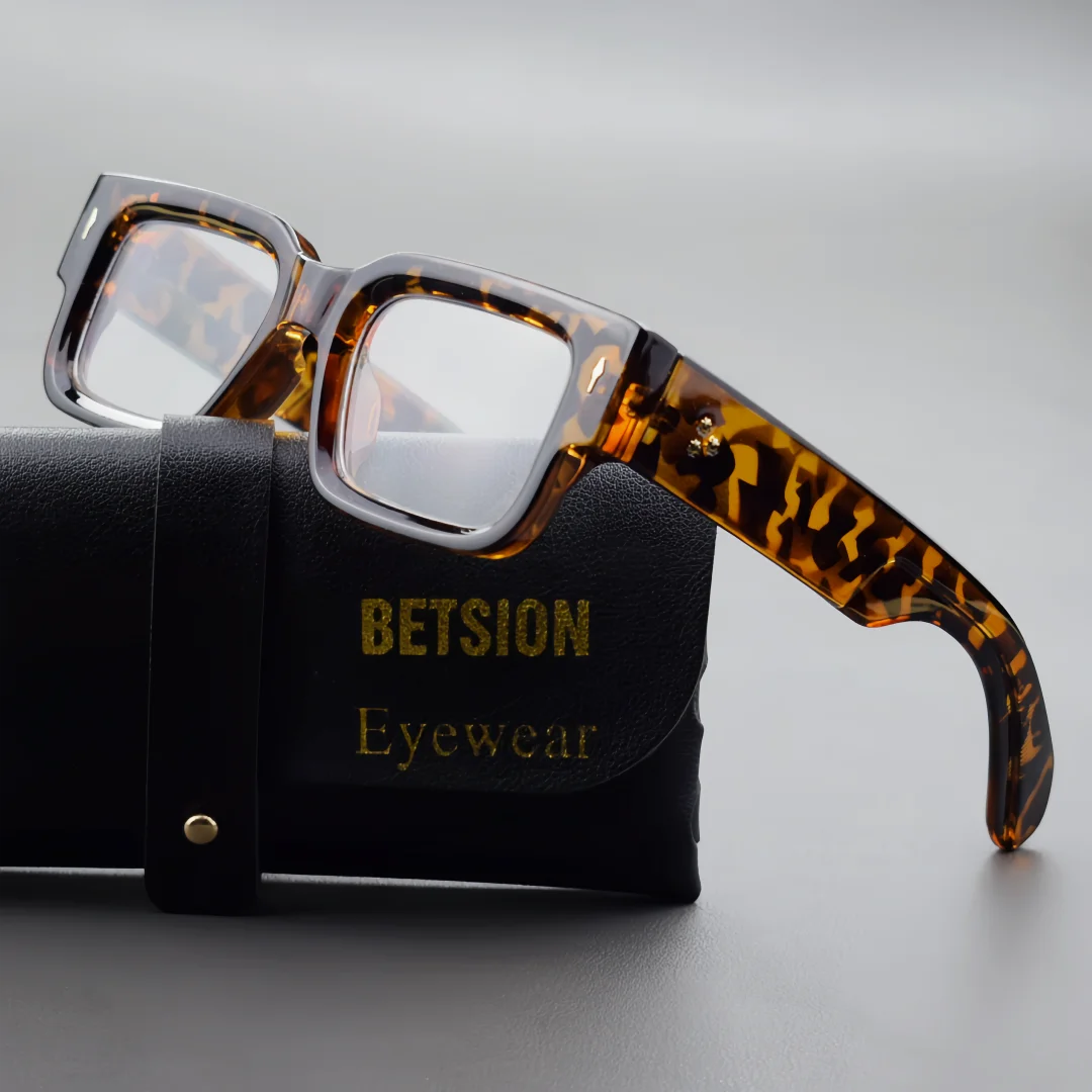 BETSION Vintage Thick Rectangle Glasses Frame Man Women Retro PC Optical Eyeglasses For Prescription Lenses #2346