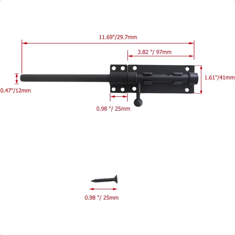 Kunci Pengaman Geser Baja Anti Karat 304 dengan Lubang Gembok, Ukuran 12 Inci, Hitam, Tugas Berat, untuk F
