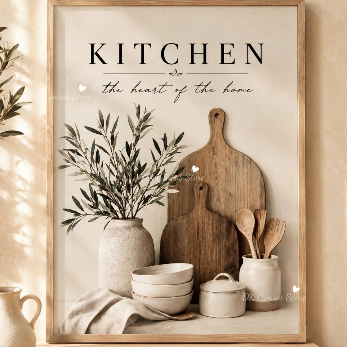 2D Flat Scandinavian Kitchen Canvas Print Poster Neutral Minimalist Rustic Farmhouse Art Print Restaurant Dining Room Home Decor