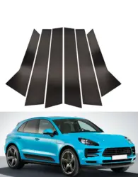 6PCS 자동차 기둥 포스트 도어 창 트림 커버 Porsche Macan 2014 2015 2016 2017 2018 2019 2020 2021 2022 액세서리 자동