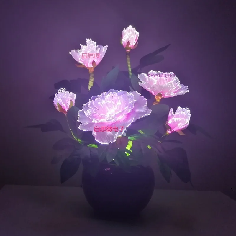 Fairy Optical Fiber Colorful Peony Flower with Fiber Optic Wire Spun Silk Plastic Novelty artistic home party Shop Decoration