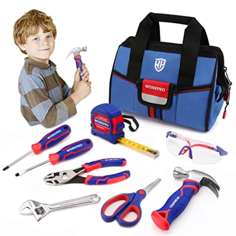 

【Spot goods】9-Piece Real Hand Tool Set Blue Junior Tool Kit with Storage Bag for Boys Girls DIY Building and Woodworking Age 8+
