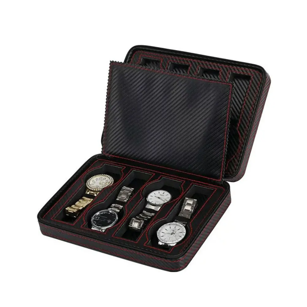 

1pc Watch Storage Bag 8 Slots Watch Storage Cases Portable Watch Storage Holder for Home Shop Black and Red