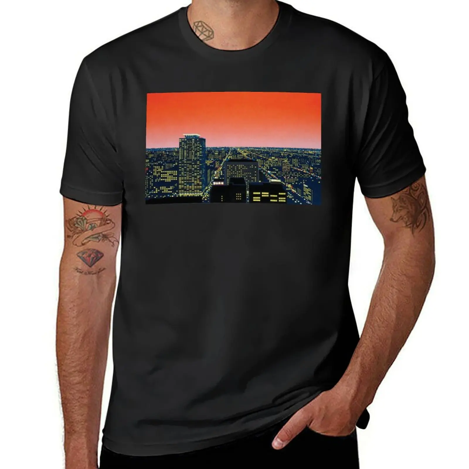 Hiroshi Nagai - City Pop Art at night T-Shirt graphics blacks blanks workout shirts for men