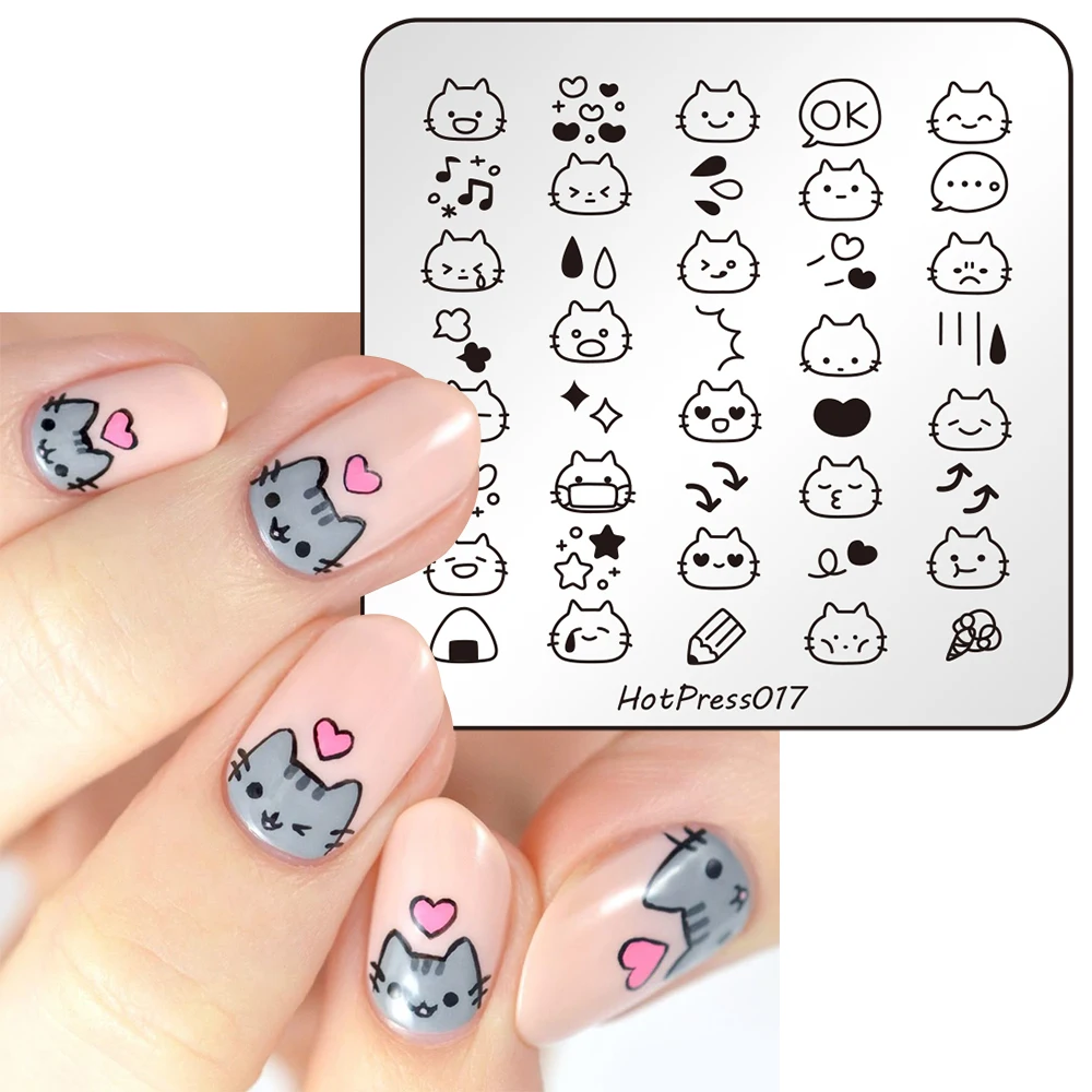 1pc 3D Cute Cat Patterns Modello di stampa per unghie fai da te Vintage Bohemia Style Nail Stamping Piatti Stencil Stamper Manicure Strumento fai da te
