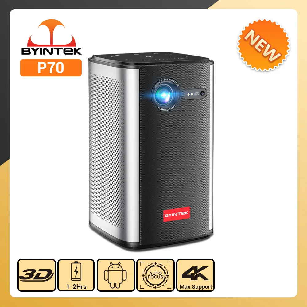 Popular BYINTEK P70 DLP 4K Mini Projector With 3D Android Wifi 1080P Movie Video LED with Battery Projector Watch Anywhere