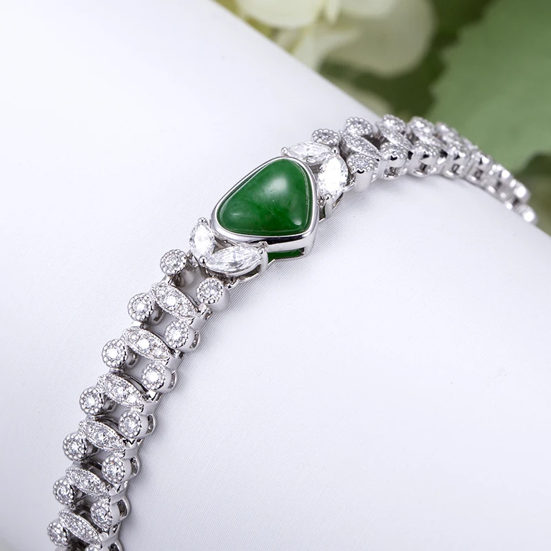 Messi Jewelry 14K White Gold Bangles Custom Jewelry Lab Grown Diamonds Emerald  Bracelet for Women