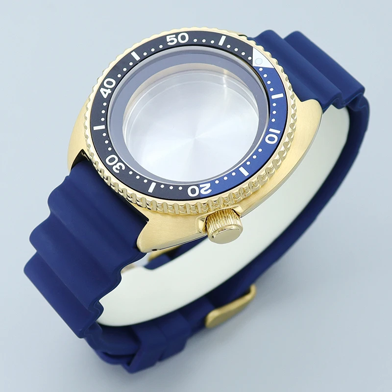 Gold 45mm 007/009 Watche Case blue Rubber Bracelet Sapphire Fit Tuna Turtle Seiko NH35 NH36/34 Movement chapter Ring 28.5mm Dial