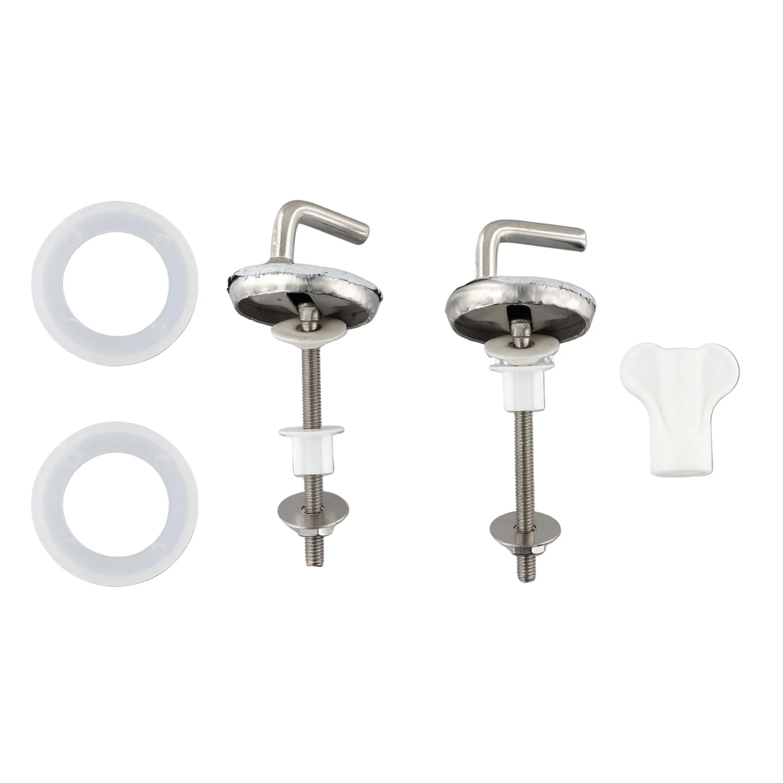 2pcs Toilet Seat Hinges Stainless Steel Back To Wall Replacement with Adjustable Fixings and Full Nylon Washer Components