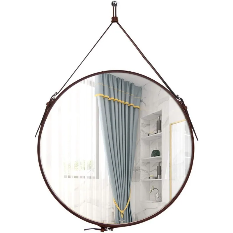 Round Wall Mirror Decorative Mirror, Hanging Mirror with Hanging Strap Silver Hardware Hooker/Hanger