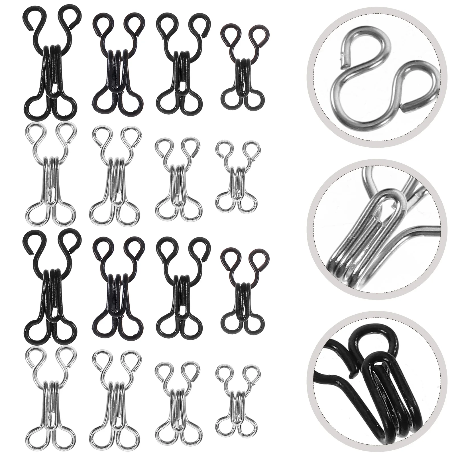 

50 pcs Sewing Hooks and Eyes Closure Eye Sewing Closure for Bra Fur Coat Cape Stole Clothing (Silver and Black)