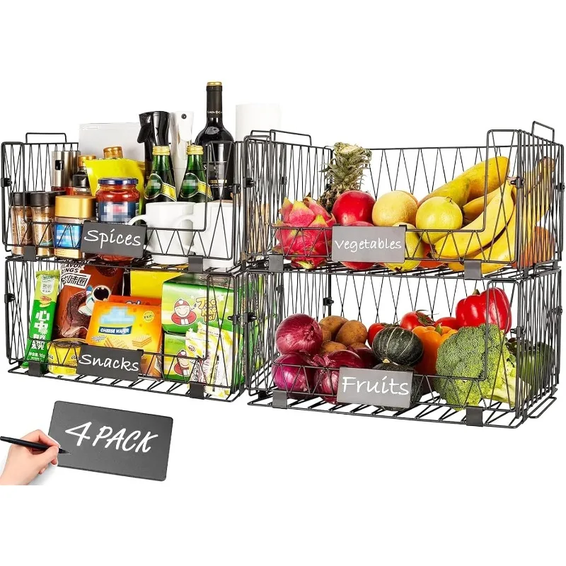 

4 PACKS Kitchen Organization and Storage Pantry Baskets, Fruit & Vegetable Basket for Kitchen Cabinet,