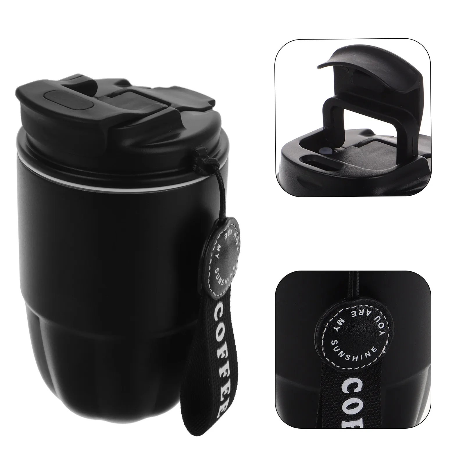Stainless Steel 320ml Vacuum Insulated Coffee Travel Mug Spill Proof Lid Black Tumbler Cup Portable Reusable Thermal Cup