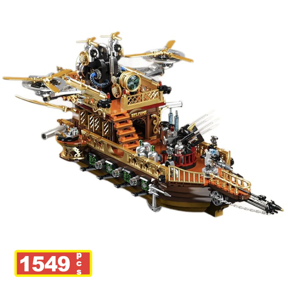1549PCS Stad Retro Stoomschip Bouwstenen Set MOC Propeller Vliegtuigen Monteren Model Baksteen STEM Onderwijskunde Speelgoed Geschenken