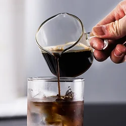 50/75/100ML Espresso Measuring Cup with Wooden Handle Double/Single Spouts Clear Coffee Shot Glass Heat Resistant Retro Milk Jug