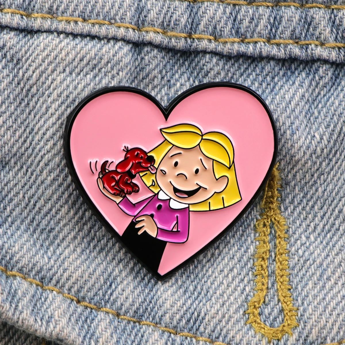 Heart-shaped Cartoon Enamel Pin Cute Girl Brooch Pines Lapel Pins Animal Badge Clothing Accessories Fashion Jewelry Friends Gift