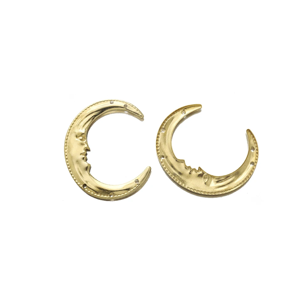 Jewelry Accessories 6Pcs Raw Brass Moon Face Charm Connector Crescent Pendant Link for Diy Jewelry Earrings Necklace Making