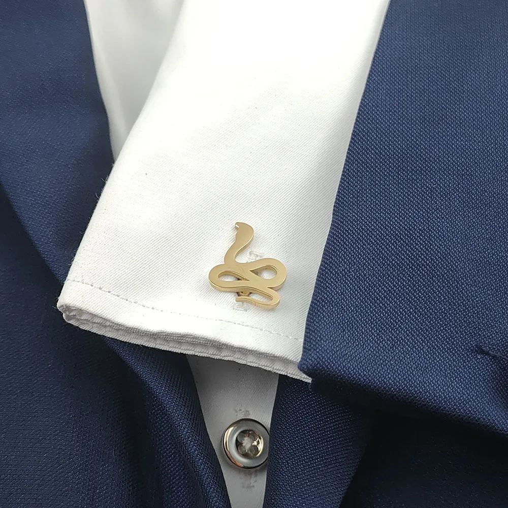 Cufflinks 316L Stainless Steel 18K Gold Plated Snake Silhouette Mens Shirt Cuff Links Animal Theme Suit Jewelry