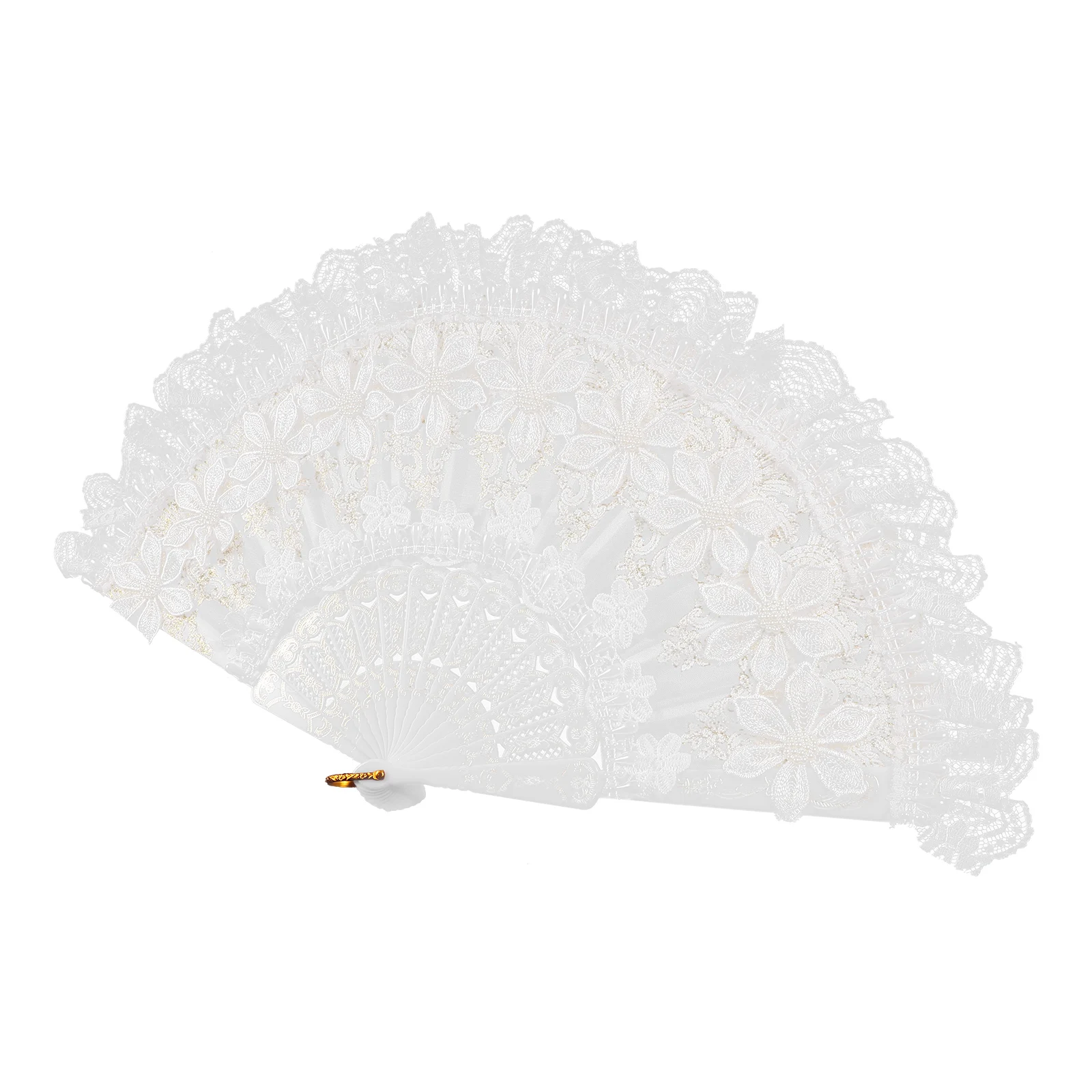 

1pcs White Lace Handheld Fan Foldable Vintage Pu Satin Fan For Women Wedding Party Cosplay Decorative Dancing Prop Gift