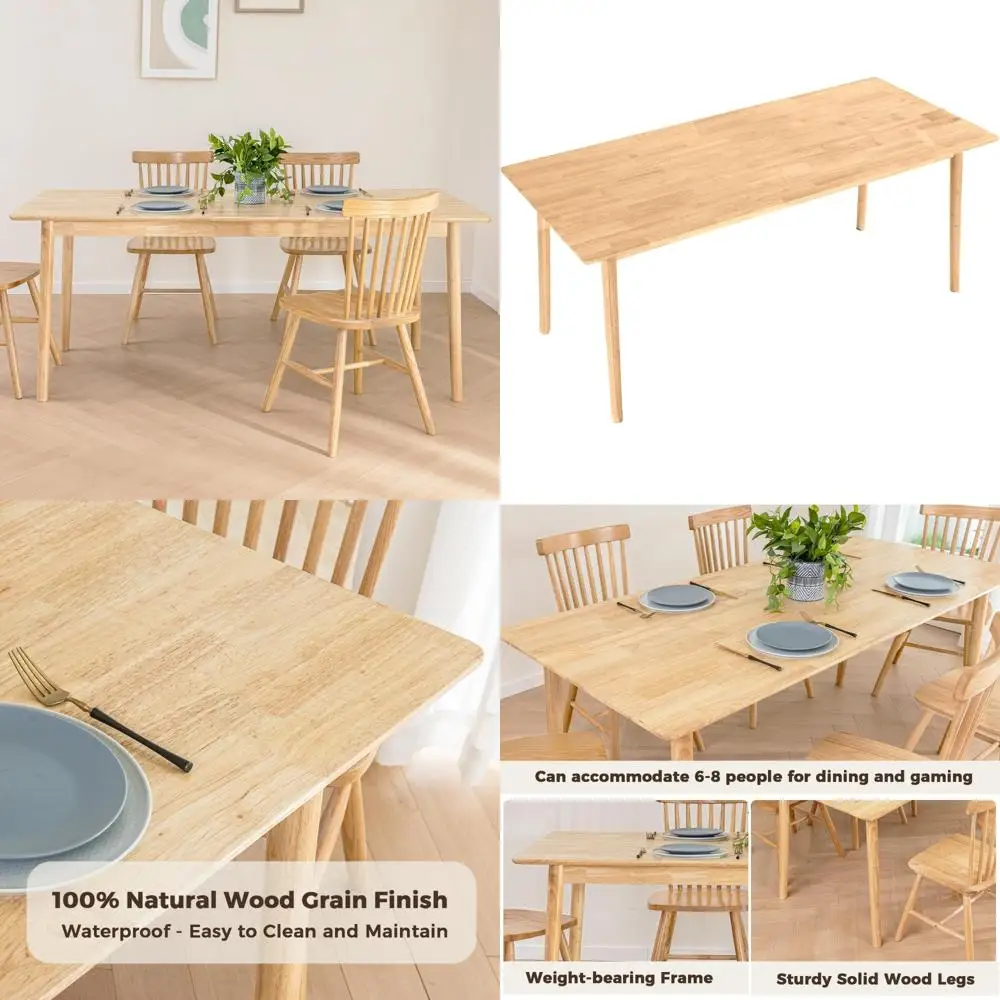 

Mid Century Modern 70.8 Solid Oak Rectangular Dining Table, Seats 6-8, Farmhouse Style Kitchen Table