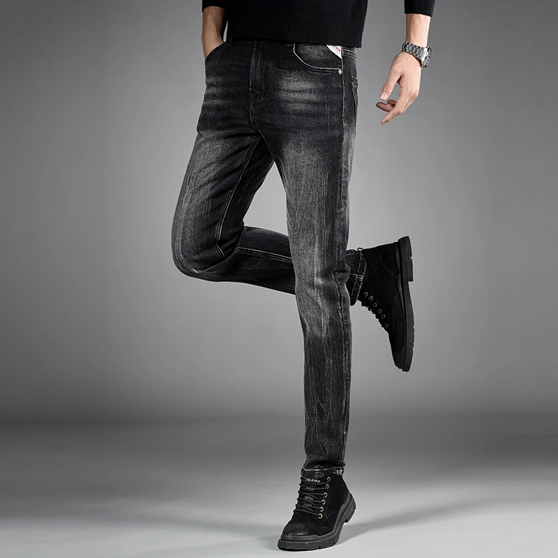 Frühling und Herbst neue Jeans Herren schwarz Slim Fit gerade elastische Business Casual Jeans Streetwear Herren Skinny Jeans Herren