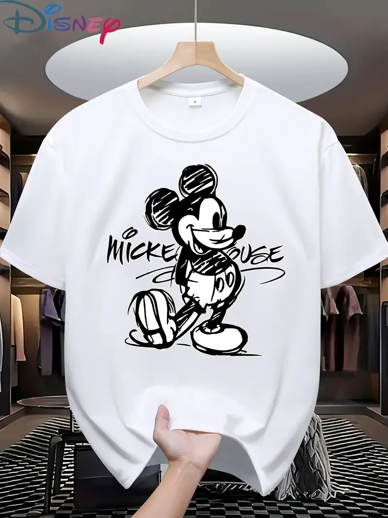 

Повседневная футболка Disney с Микки и Минни Маус, летние хлопковые мужские и женские топы, футболки, уличная одежда, одежда больших размеров, отпуск, пара, унисекс