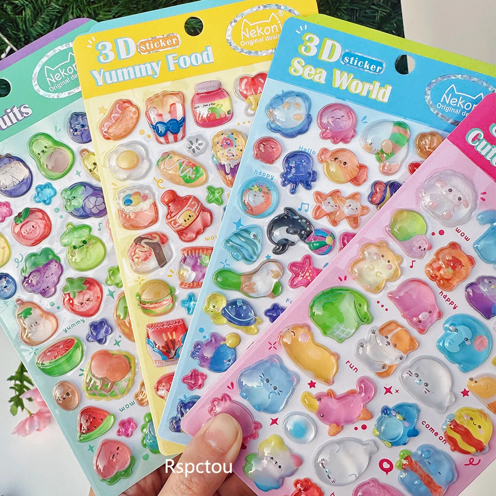 Funny Cute Animal and Food 3D Relief Stickers Creative Cartoon Pattern Decals DIY Luggage Phone Guitar Helmet Sticker Decoration