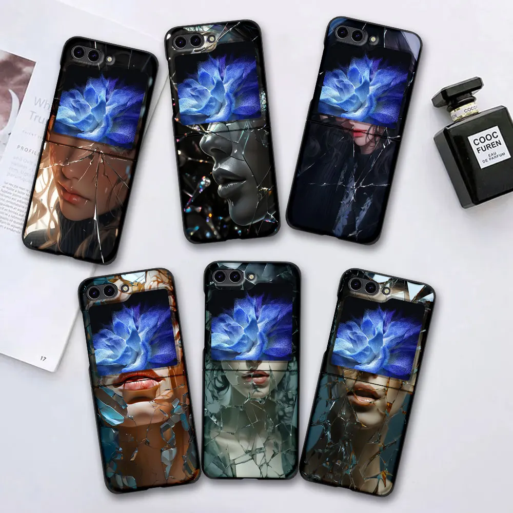 Étui de téléphone portable pour Samsung Galaxy Z Flip5 Flip6 Z Flip 6 5, housse en PC rigide ZFlip5 ZFlip6 noir pliant, beauté Crush Girl