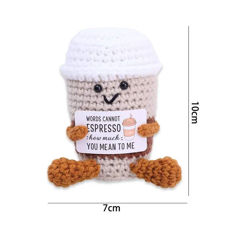 اليدوية محبوك الطاقة الإيجابية فنجان القهوة عناق دمية الجيب مع بطاقة ديكور غرفة المنزل الحلي المنسوجة يدويا هدايا عيد الميلاد