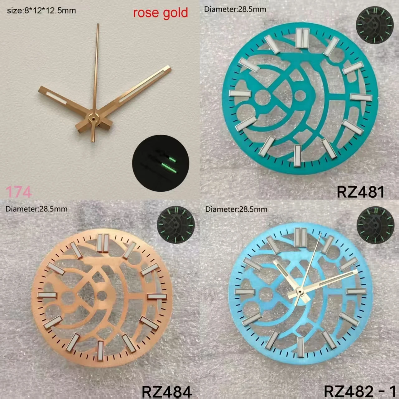 28.5mm S Logo nh35 Dial Ice Blue Rose Gold Black Open Heart Dial for nh70nh71nh72 Movement Skeleton Movement S Dial WatchMods