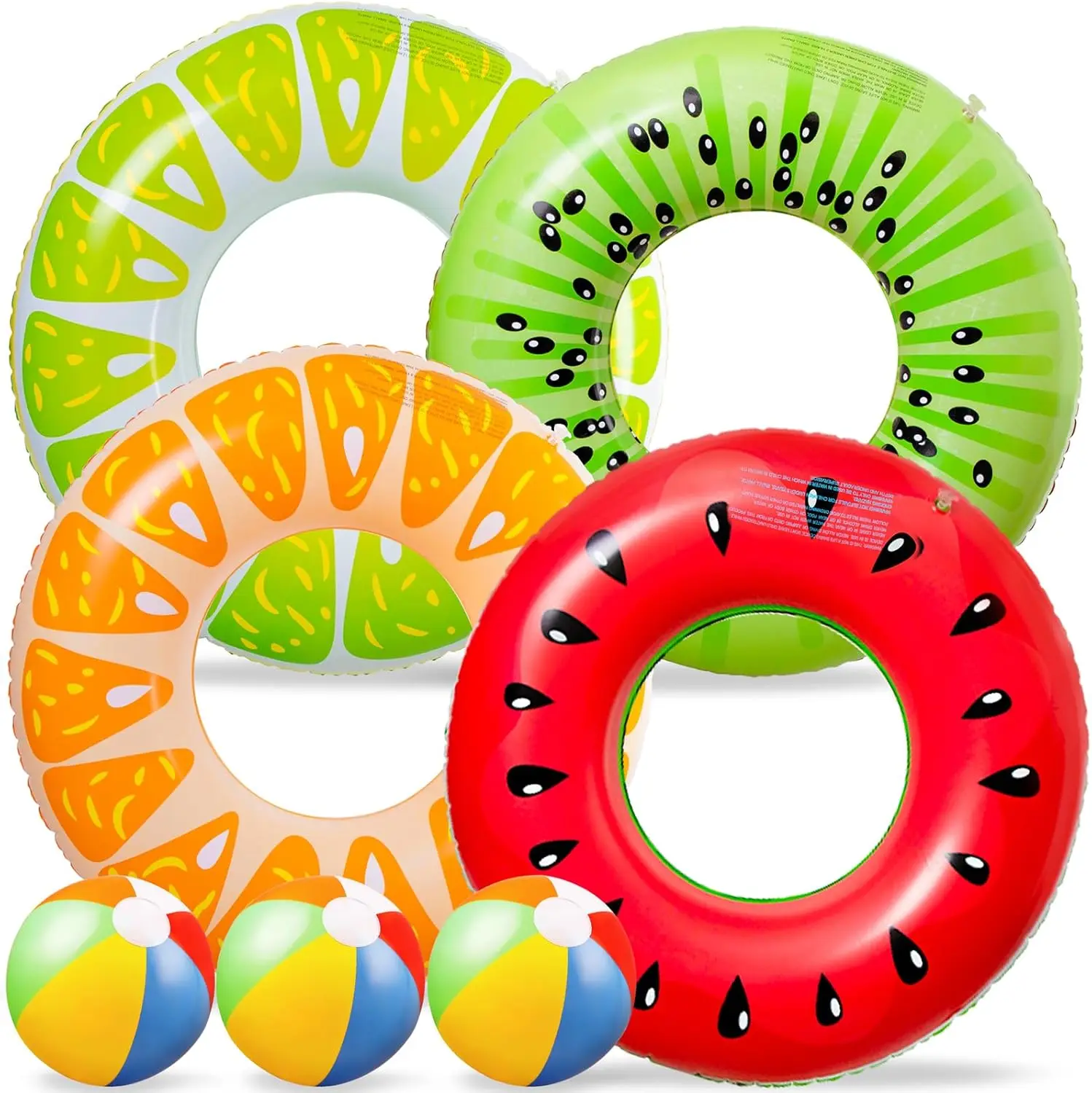 

7-Pack Fruit Pool Floats: Inflatable Swim Rings & Beach Balls for Kids Adults, Summer Party Decorations