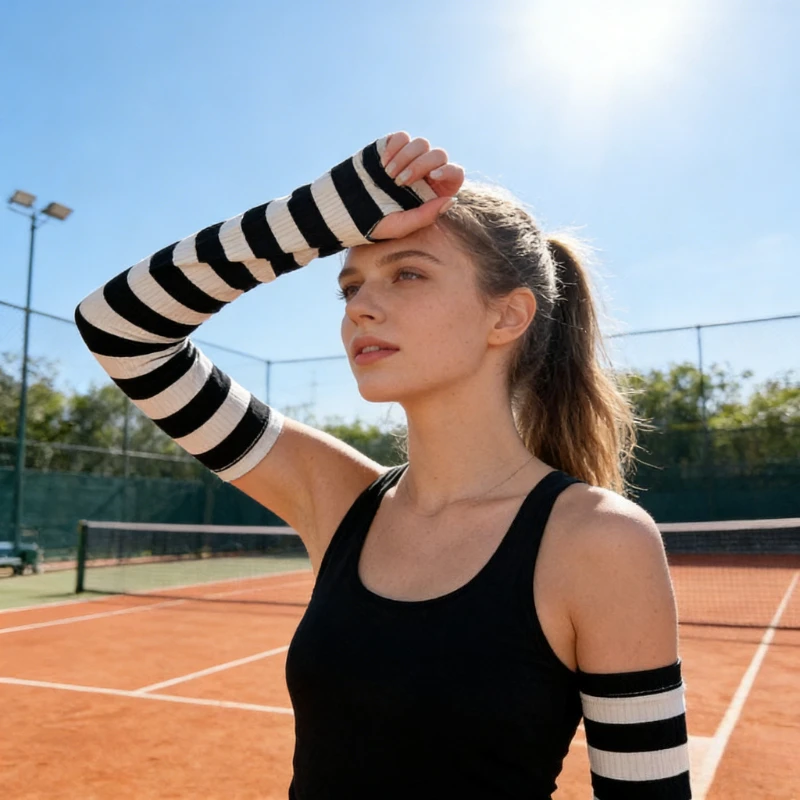 

Summer Sun Protection Women's Ice Silk Sleeves, Loose Arm Protection, UV Protection, Fashionable Striped Driving Sleeves