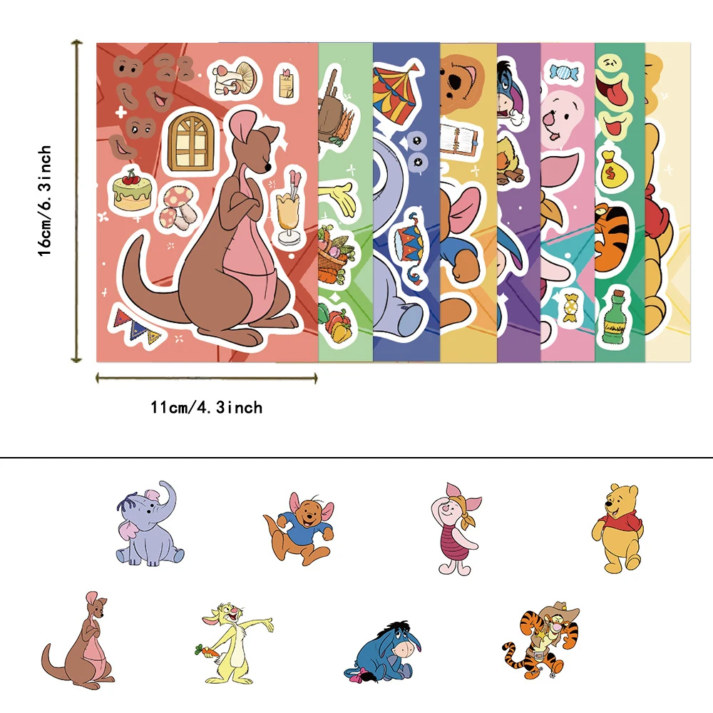 8/16 ورقة ويني ذا بوه جعل وجه لغز ملصقات لطيف الكرتون خنزير صغير تيجر لتقوم بها بنفسك تجميع بانوراما لعبة مكافأة حفلة لعبة هدية #3