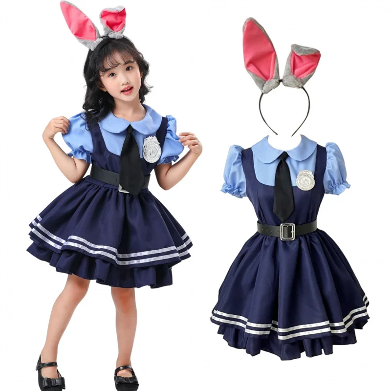 Nuevo disfraz de conejito de Zootopia Judy, vestido con diadema, ropa de fiesta de Halloween, disfraz de juego de rol de zoológico de dibujos animados, trajes de fantasía