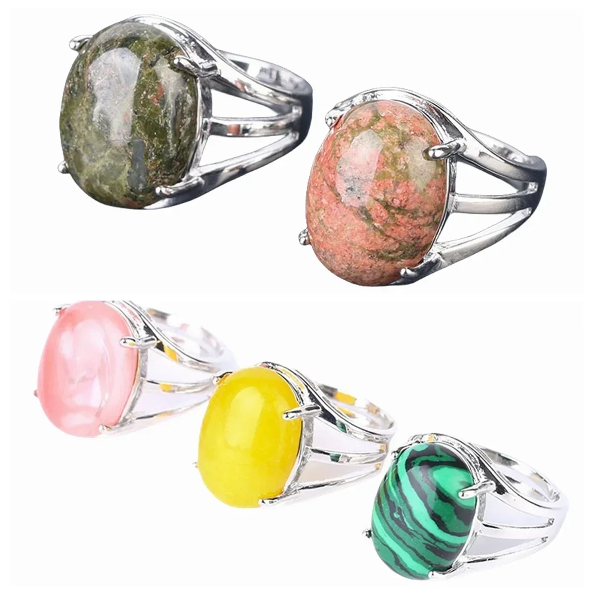 Seis juegos de anillos ovalados con descuento, piedras preciosas naturales, cristales, tendencias de moda, estilo fresco, decoraciones únicas de temperamento, joyería