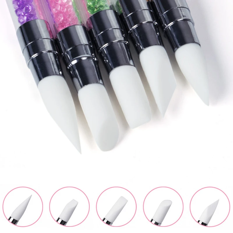 Nail Art Silicone Brush 5Pcs Carving Painting Pencil 10 Tips UV Gel DIY Polish Dual-head Mirror Powder Sculpture Manicure Tool