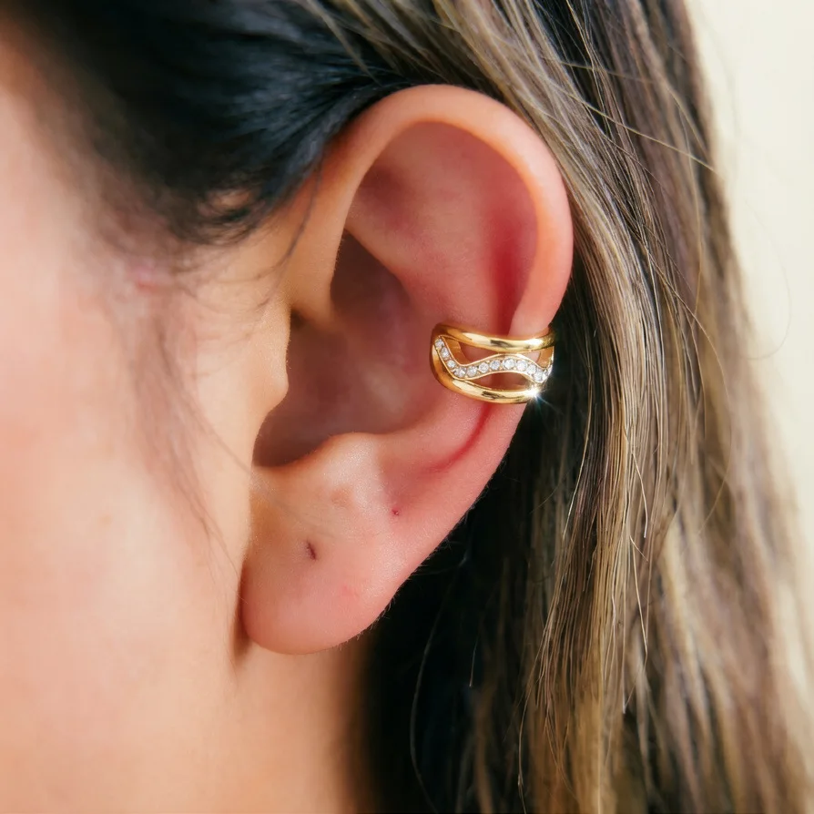 Minimalist PVD Hollow Out Wavy Clip Earrings Hypoallergenic Tiny Multi Layer C Shape Non Piercing for Cartilage Ear Cuff Earclip