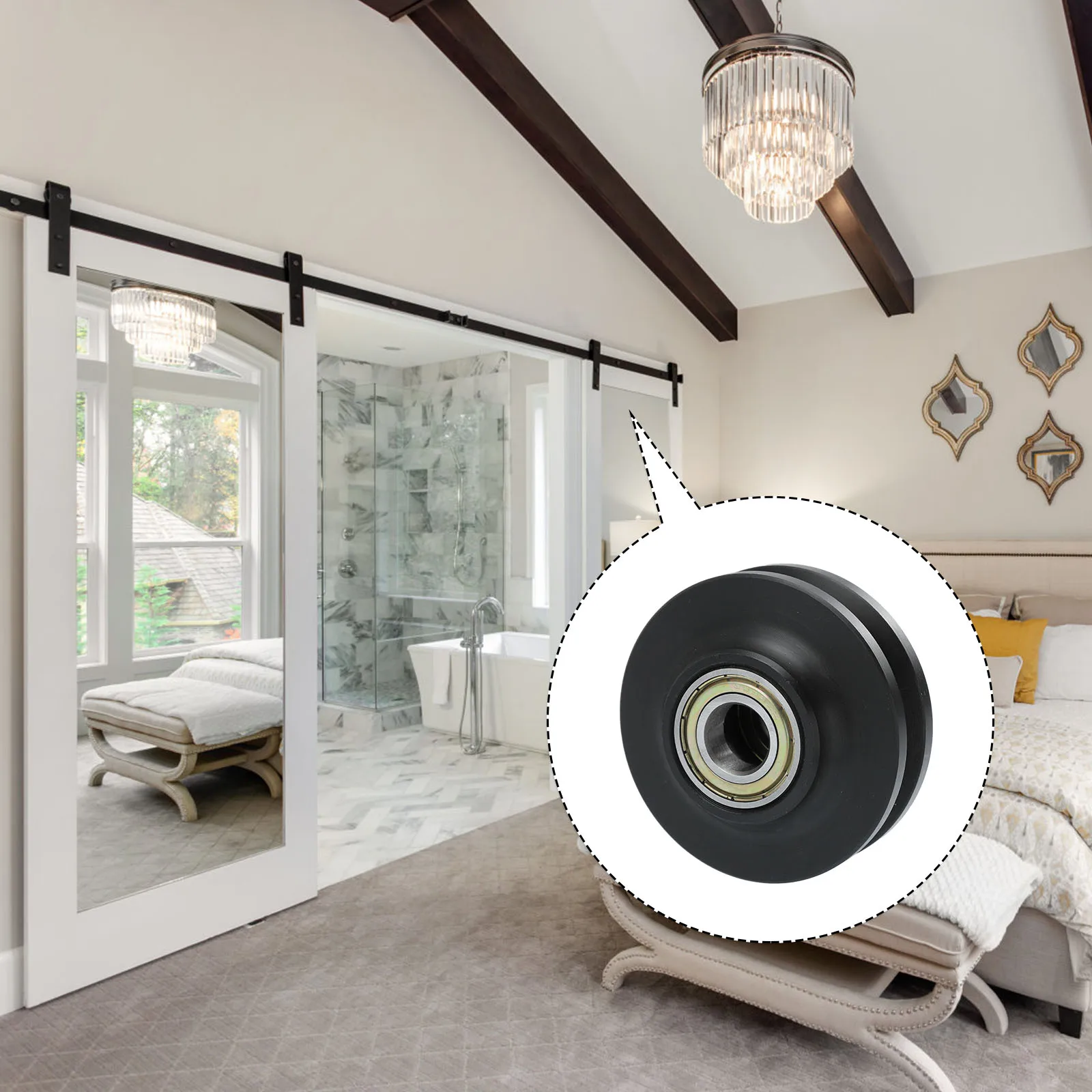 

Black Thick Nylon Roller Pulley Heavy Duty Sliding Wheel Wear Resistant Hanging Rail Hardware Smooth Gliding Door Hanger