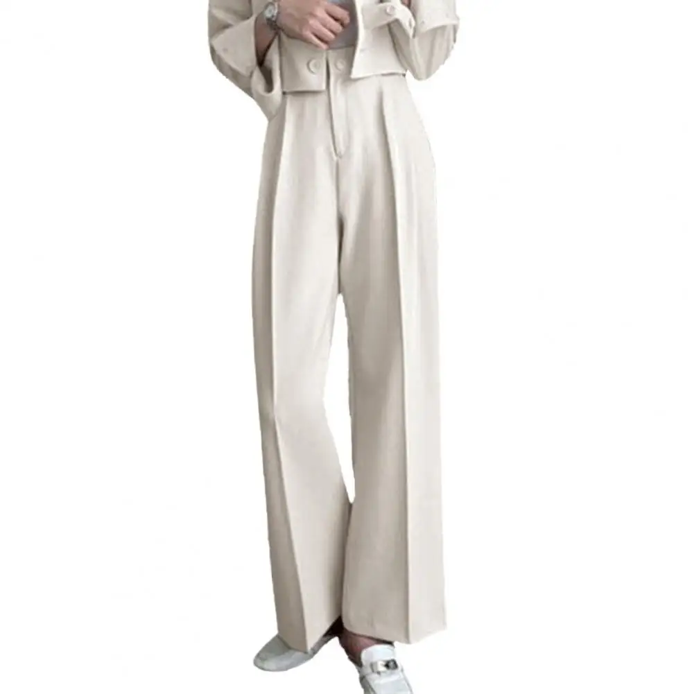 

Loose Fit Commuting Pants Women Wide Leg Pants Women’s High Waist Wide Leg Pants Solid Color Trousers with Button Zipper
