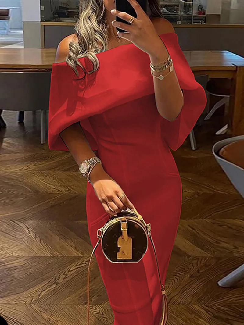 الكلاسيكية قبالة الكتف مساء فستان جديد عادية زهرة التباين اللون سليم صالح زي العرائس الركبة طول الجلباب دي Mariée رائجة البيع #2