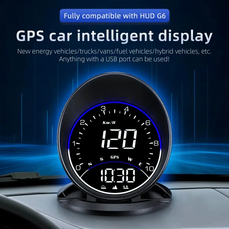 Universal G6 Multifunctional HUD GPS Digital Speedometer Overspeed Alarm HD Intelligent USB Interface Plug&Play for Car