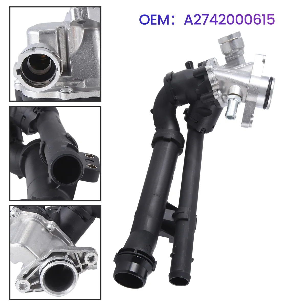 Aluminum Coolant Thermostat Assembly Fits for Infiniti Q50 Q60 Mercedes Metris 2016-2019 A2742000615 2742003300