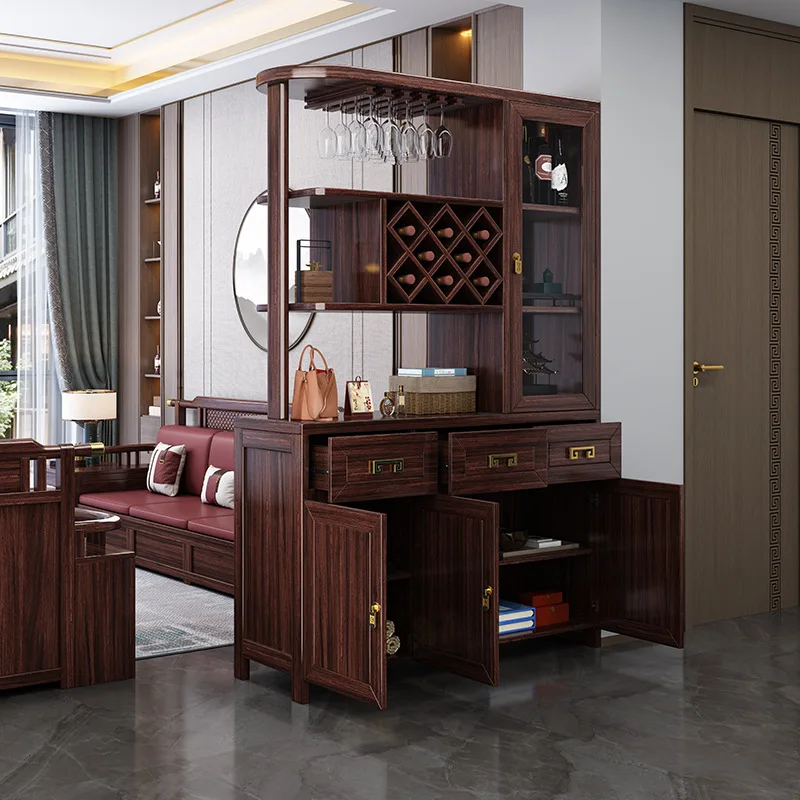 Mueble de habitación de madera maciza de oro negro, mueble divisorio de doble cara, nueva sala de estar china, mueble para vino, zapatero