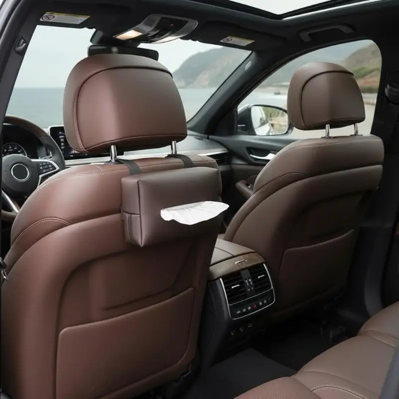 【L】Car Tissue Box Multipurpose Armrest Organizer and Seat Back Sun Visor Paper Dispenser for Maximizing Space