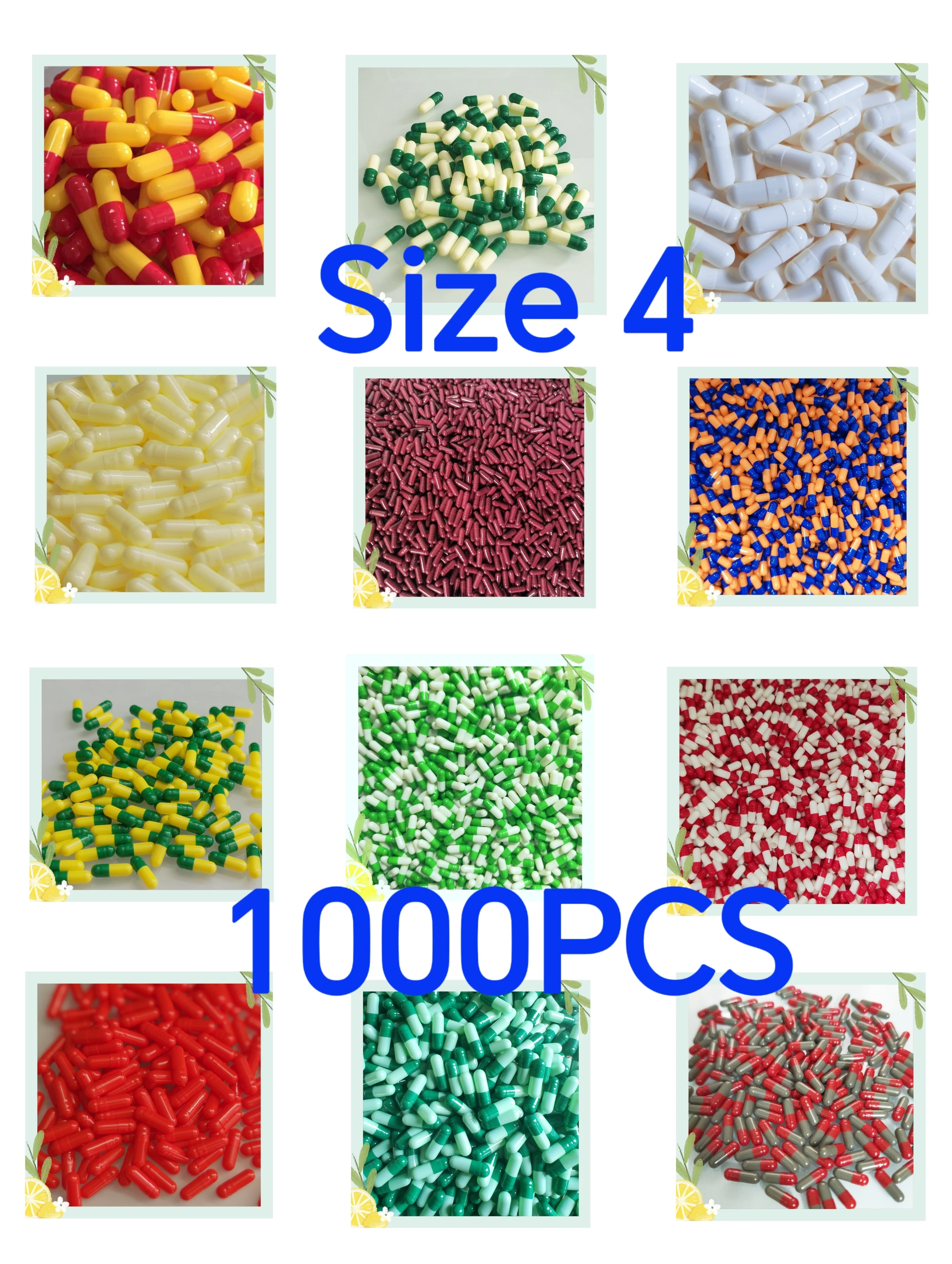 4# Empty Capsule 1000PCS/Bag!Colored Hollow Capsul,Size 4 Gelatin Empty Medical Capsule Packing,Case for Powder,Granule ,Pallet