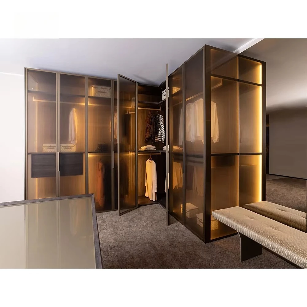 Bespoke Glass Stylish Modular Elegance Wardrobe with LED Lighting for Sophisticated Design in Every Space
