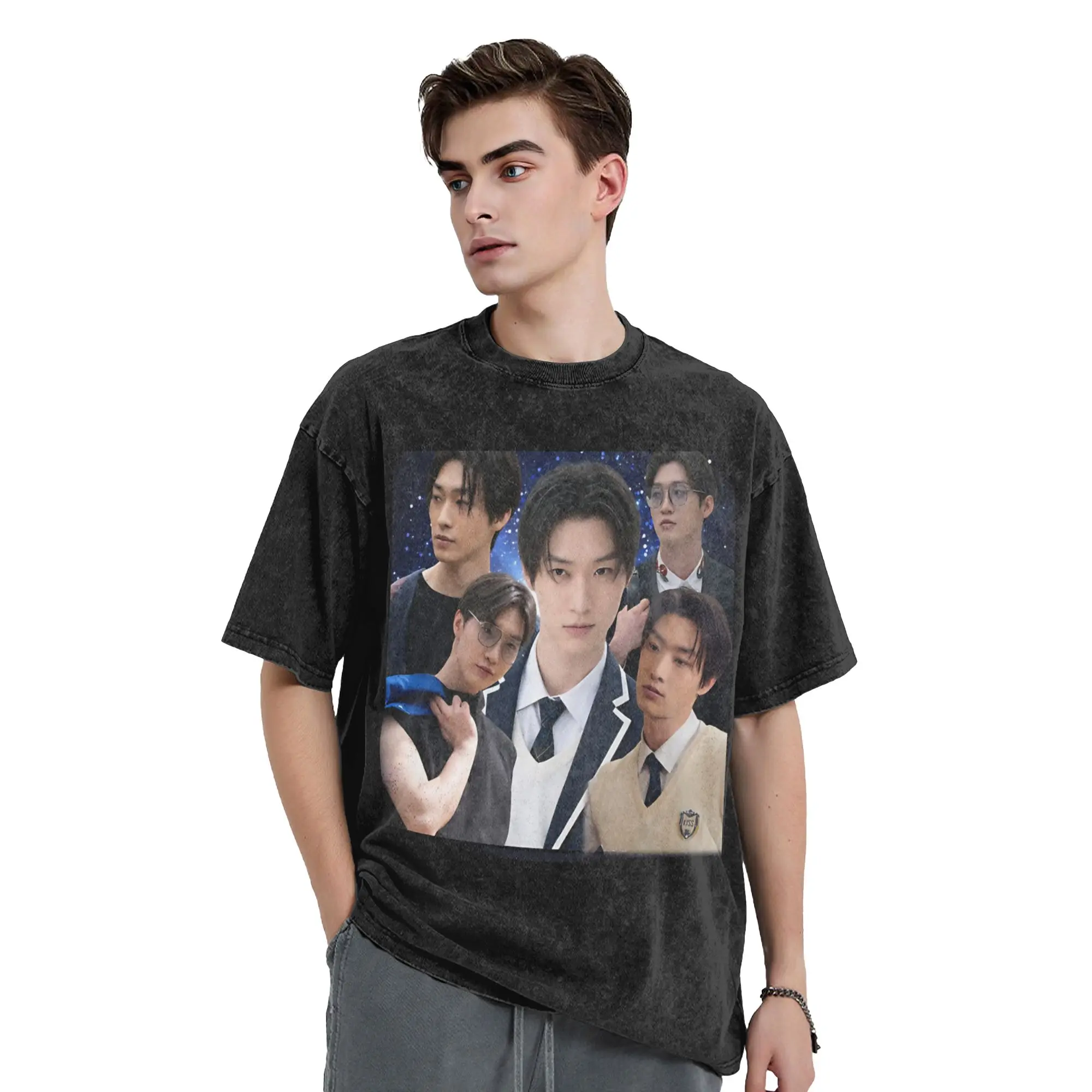 Men T Shirt SANG HEON LEE Minho Xo Kitty Washed T-Shirts Leisure  Summer Tees Vintage Custom DIY Cotton Tops Hot Sale